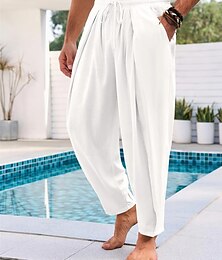 abordables -Homme Pantalons en Lin Pantalon d'été Pantalons de Plage Pantalon sarouel Avec Poches Taille Élastique Cordon de serrage Uni Confort Respirant Longueur mollet Vacances Quotidien Fête Hawaïen Boho