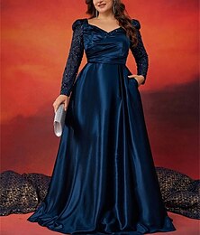 abordables -Robe A-Ligne Grande Taille Élégante Robe Courbe Formelle Mariage Longueur de Tapis Rouge Manches Longues Coeur Satin avec Plis 2025