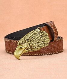 economico -Cintura western da uomo con fibbia a testa d'aquila – cintura in similpelle goffrata vintage con dettagli borchiati per cowboy, eventi all'aperto e stile country