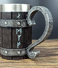 economico -Boccale da birra vintage in legno a forma di botte, grande boccale da caffè in resina con rivestimento in acciaio inossidabile, stile rustico in bambù per bar, pub o uso domestico.