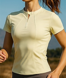 お買い得  -女性用 ランニングＴシャツ ランニングトップ クォータージップ 長袖 Tシャツ 高通気性 速乾性 ライトウェイト 弾性ある テニス ゴルフ ランニング スポーツウェア アクティブウェア ソリッド ブラック ホワイト イエロー