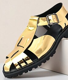 abordables -sandales métalliques dorées et noires pour hommes – sandales gladiateur élégantes avec un design à boucle moderne, parfaites pour les événements décontractés en plein air