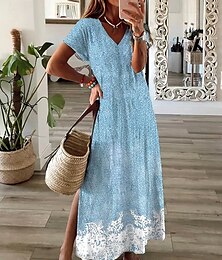 economico -Per donna Abito maxi Vestito Casual Vestito Estivo Abito a trapezio Elegante Vacanza Casual Ferie Spiaggia Vestibilità regolare Ombre Floreale Grafico Manica Corta Scollo a V Verde chiaro Azzurro