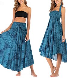 economico -Per donna Gonna Linea A Svasato Casual Boho Maxi Vita Alta Gonne Floreale Stampato Micro-elastico Vacanza Ferie Nero Blu Arancione Verde Estate Poliestere
