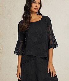 economico -Per donna Camicia di Pizzo Blusa Top Eleganti Top in chiffon Tinta unica Floreale Elegante Essenziale Casual Manica 3/4 Manica a Campana Scollo a Barca Top Regolari Ospite di nozze Lavoro Quotidiano