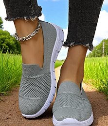 preiswerte -graue Flyknit-Slip-On-Sneaker für Damen – Alltagsschuhe zum Spazierengehen, Erledigen von Besorgungen und für die Freizeit im Park