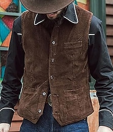 economico -Per uomo Gilet in velluto a coste Gilet All'aperto Quotidiano Vintage Primavera Autunno Tasca Bottoni Nylon Confortevole Semplice Monopetto Un Bottone Scollo a V Vestibilità regolare Nero Blu marino
