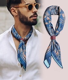 abordables -Pañuelo cuadrado con estampado paisley para hombre con hebilla de cuero, bandana de poliéster estilo vintage para viajes al aire libre, fiestas y moda diaria.