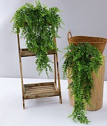 abordables -2 piezas de plantas artificiales colgantes con hojas de helecho, decoración de pared de vegetación de plástico para el hogar, jardín, balcón, boda, decoración de fiesta