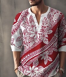 economico -Per uomo polinesiano Tribale Stampa Floreale Camicia Maglia Henley Tunica Manica Lunga Vintage Retrò Quotidiano All'aperto Vacanza Estate Primavera Scollo a V Cardigan con Bottoni Stampa 3D Camicia