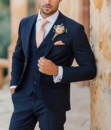 economico -Uomo Matrimonio Feste Completi Blu marino Moda Formale Tinta unita Vestibilità standard 3 pezzi Monopetto a un bottone