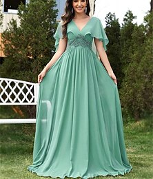 levne -A-Linie Šaty na quinceanera Elegantní šaty formální svatba Různé délky Krátký rukáv V výstřih Šifon bez zad s sklady Aplikace