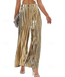 baratos -Mulheres Calças Calça Palazzo Moda Roupa de rua Comprimento total Cintura Alta Tecido Cintura elástica Respirabilidade Confortável Micro-Elástica Festa Para Noite Prata Preto Dourado Primavera Outono