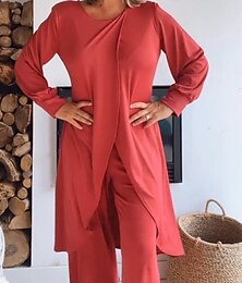 economico -Per donna Moda Streetwear Quotidiano Set di Pantaloni Manica Lunga Girocollo Tinta unica Arricciato Casuale Quotidiano Nero Bianco Rosso Primavera Vestibilità regolare