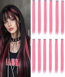 economico -12 pezzi di extension per capelli rosa, 22 pollici, capelli lisci colorati, clip in extension colorate, per feste di compleanno per bambine, ragazze e donne, regalo
