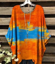 economico -Per donna Blusa Grafico Blocco di colori Vintage Quotidiano Elegante Manica Corta Manica a pipistrello Girocollo Top Regolari Quotidiano Ferie Abbigliamento mare Rosso Blu Viola Arancione Estate