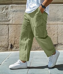 זול -בגדי ריקוד גברים מכנסי קרגו מכנסי פשתן מכנסיים מכנסי קיץ מכנסיים רחבים שרוולים אלסטיים אחיד קומפורט נושם באורך מלא קזו'אל יומי חגים חופשה אופנתי שחור לבן