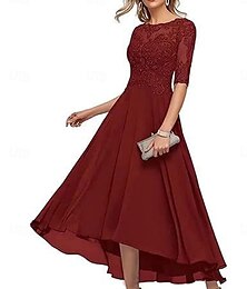 levne -Šaty do A matky nevěsty elegantní kulatý výstřih kotník délka krajka poloviční rukáv s jednobarevným vzorem