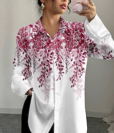 economico -Per donna Camicia Ombre Floreale Grafico Vintage Tropicale Quotidiano Manica Lunga Colletto a Camicia Top Regolari Lavoro Quotidiano Ferie Bottoni Stampato Rosso Blu Verde Cachi Estate Primavera
