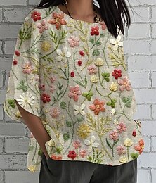 economico -Per donna Blusa Floreale Grafico Elegante Manica 3/4 Scollo a V Scollo a Barca Top Regolari Quotidiano Ferie Stampato Giallo Rosa Verde Estate Primavera