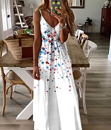 ieftine -Rochie maxi patriotică pentru femei rochie pe linie rochie slip vacanță casual grafic american steag fără mâneci gât în V curea spaghetti alb roșu albastru cerulean