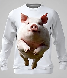 economico -Per uomo Divertente Maiale Felpa Maglia Felpa con cappuccio Girocollo Casual Stampa 3D Bianco 1 Bianco Girocollo 3D Tutte le stagioni progettista
