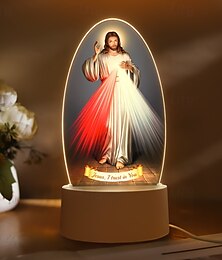 economico -1 luce notturna ovale in acrilico alimentata tramite USB, raffigurante Gesù, decorazione religiosa per la casa, souvenir della chiesa, tensione di funzionamento 36 V, regalo ideale per gli amici.
