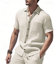 economico -Per uomo Camicia Camicia Estiva Camicia casual Camicia da Spiaggia Camicia con Bottoni Nero Bianco Verde militare Albicocca Grigio Manica Corta Semplice Bavero Vacanza Camicia hawaiana Tasca