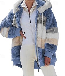 abordables -Mujer Abrigo de peluche Mantiene abrigado Cómodo Cremallera Exterior Casual Plaid Diario Noche Casual Diario Fin de semana Cremallera Regular Con Capucha Ajuste regular Manga Larga Ropa de calle