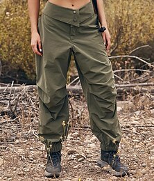 preiswerte -Damen Cargo-Hosen Hosen Hose Mode Streetwear Volle Länge Natürliche Taille Einfarbig Tasche Bequem Mikroelastisch Sport & Outdoor Alltagskleidung Armeegrün Sommer Frühling Normale Passform