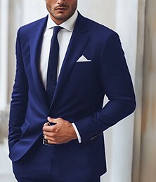 economico -Completi da matrimonio d'affari da uomo Completi per il ritorno a casa Uva Blu reale Moda lavoro Colore uniforme Vestibilità standard 2 pezzi a un bottone