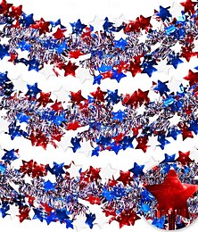 abordables -3 guirnaldas patrióticas de oropel para el 4 de julio, decoraciones de 5 m en total, con estrellas brillantes metálicas rojas, blancas y azules, para el Día de los Caídos, decoración del Día de la