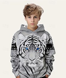 economico -Ragazzi 3D Animale Tigre Felpa con Cappuccio Manica Lunga Primavera Autunno Moda Streetwear Bambini 4-12 Anni Con cappuccio All'aperto Casuale Quotidiano Vestibilità regolare