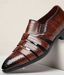 economico -scarpe slip-on da uomo in similpelle marrone con motivo coccodrillo – mocassini alla moda per eventi casual, business e semi-formali