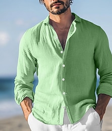 economico -Per uomo Camicia Camicia di lino Camicia Estiva Abbigliamento da spiaggia Camicia con Bottoni Semplice Vacanza Casuale Rosso Blu Verde Grigio Manica Lunga Collo ripiegato Estate Primavera & Estate