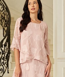 economico -Per donna Camicia di Pizzo Blusa Top Eleganti Top in chiffon Tinta unica Elegante Essenziale Manica 3/4 Manica a Campana Scollo a Barca Top Regolari Ospite di nozze Lavoro Quotidiano Orlo asimmetrico