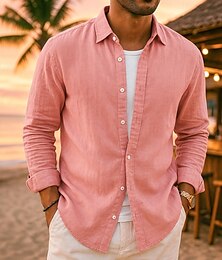 economico -Per uomo Camicia di lino Camicia Estiva Abbigliamento da spiaggia Camicia casual Camicia con Bottoni Semplice Vacanza Casuale Nero Bianco Rosa Blu marino Manica Lunga Bavero N / D Abbigliamento Puro