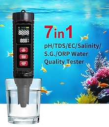 זול -בודק מים TDS 7 ב-1, מד pH דיגיטלי בדיוק גבוה, 0.01, בודק pH/TDS/EC/מליחות/טמפרטורה, בודק מים ppm למי שתייה, צמחים הידרופוניים, אקווריומים ובריכות שחייה.