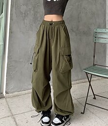abordables -Mujer Pantalones cargo pantalones Ropa de calle Casual Longitud total Cintura Media Plano Bolsillo Diseño de cordón elástico Confortable Al Aire Libre Cómodo Exterior Calle Magenta Vino Albaricoque