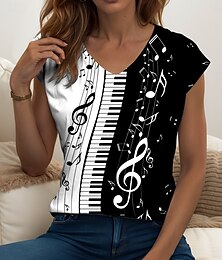 economico -Canotta da donna con stampa geometrica a righe, vintage, elegante, casual, senza maniche, scollo a V, normale, da giorno, in bianco e nero, estate