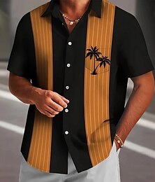 olcso -Férfi Kókuszfa Csíkos Ing Hawaii ing Gombos póló Rövid ujjú Hawaii Szabadság Strandruházat Nyár Tavasz Térfogatcsökkenés 3D nyomtatás galléros ingek Első egy zseb Sárga Medence Sötétkék Világoskék