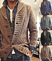 preiswerte -Herren Pullover Strickjacke Zopfmuster Stricken Normale Oberteile Gestrickt Einfach Schalkragen Moderne zeitgenössische Lässig Lässig Alltagskleidung Bekleidung Herbst Winter Schwarz Marineblau S M L