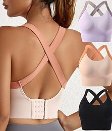 levne -Dámské Jóga podprsenka Sportovní podprsenky Pilates podprsenka Podprsenka nahoře Push Up Beze švu Antivibrační Bezdrátový Barevné bloky Sport Sportovní oděvy Černá Světle fialová Tělocvična Zumba Běh