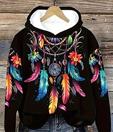abordables -Mujer Sudadera con capucha Pullover Graphic Tribal Vintage Moda occidental Manga Larga Con Capucha Tops regulares Calle Uso Diario Festivos Estampado Bolsillo delantero Negro Otoño Invierno