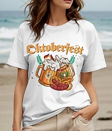 abordables -Fête d'Octobre Femmes T-shirt Graphique Lettre ancien Élégant Classique Manche Courte Col ras du cou Col rond Hauts Réguliers Quotidien Week-end Imprimé Noir Blanche Jaune Rouge Bleu Été Printemps
