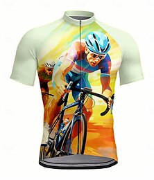 voordelige -Voor heren Wielrenshirt Korte mouw Fietsen Shirt Kleding Bovenlichaam met 3 achterzakken UV-bestendig Sneldrogend Rits Aan De Voorzijde Reflecterende strips Geel Sport Kleding