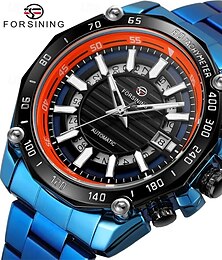 preiswerte -FORSINING Herren Mechanische Uhr Luxus Großes Ziffernblatt Außenbereich Geschäft Automatische Selbstaufzug leuchtend Kalender Datum Edelstahlband Beobachten