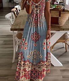 economico -Per donna Abito Midi Vestito Estivo Abito a trapezio Vacanza Casual Boho Uscire Spiaggia Vestibilità standard Floreale Grafico Manica Corta Scollo a V Grigio verde Bianco Verde chiaro Rosso Estate