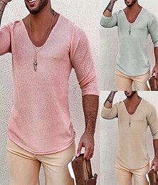 preiswerte -Herren Pullover Gerippt Stricken Normale Oberteile Gestrickt Rein Einfach V Ausschnitt Strickware Modern Lässig Alltagskleidung Bekleidung Herbst Winter Schwarz Rosa S M L