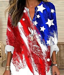 economico -Giorno dell'Indipendenza Americana Per donna Camicia Bandiera Elegante Moderno Manica Lunga Scollo a V Top Regolari Quotidiano Ferie Bottoni Stampato Rosso Estate